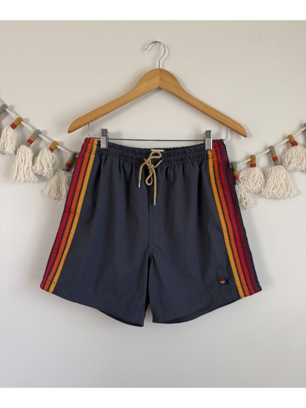 Aviator Nation Mens 5 Stripe Flex Board Shorts In Titanium Swim Summer Sporty 32